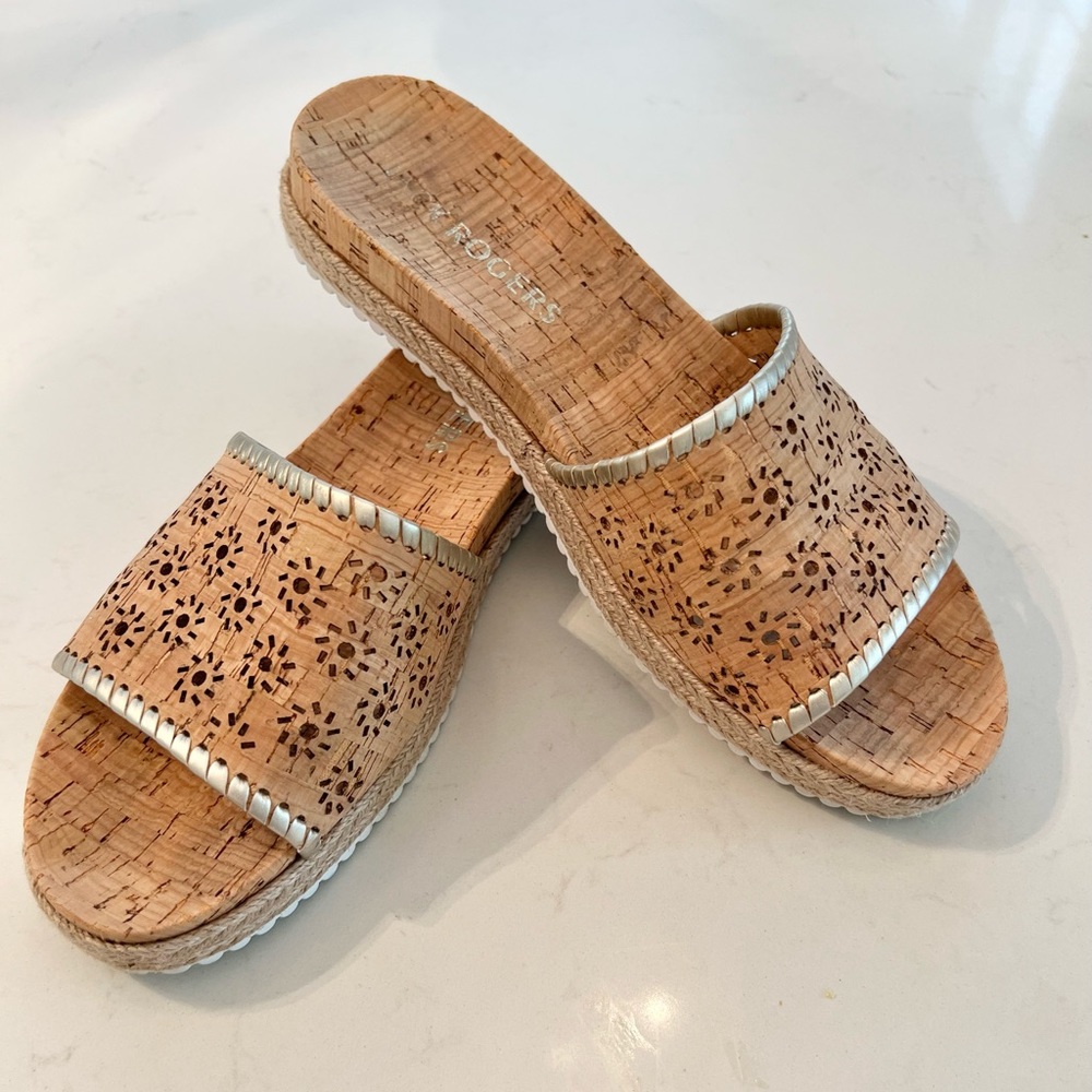 Jack Rogers Cork Slide Sandals in Natural with Silver Trim